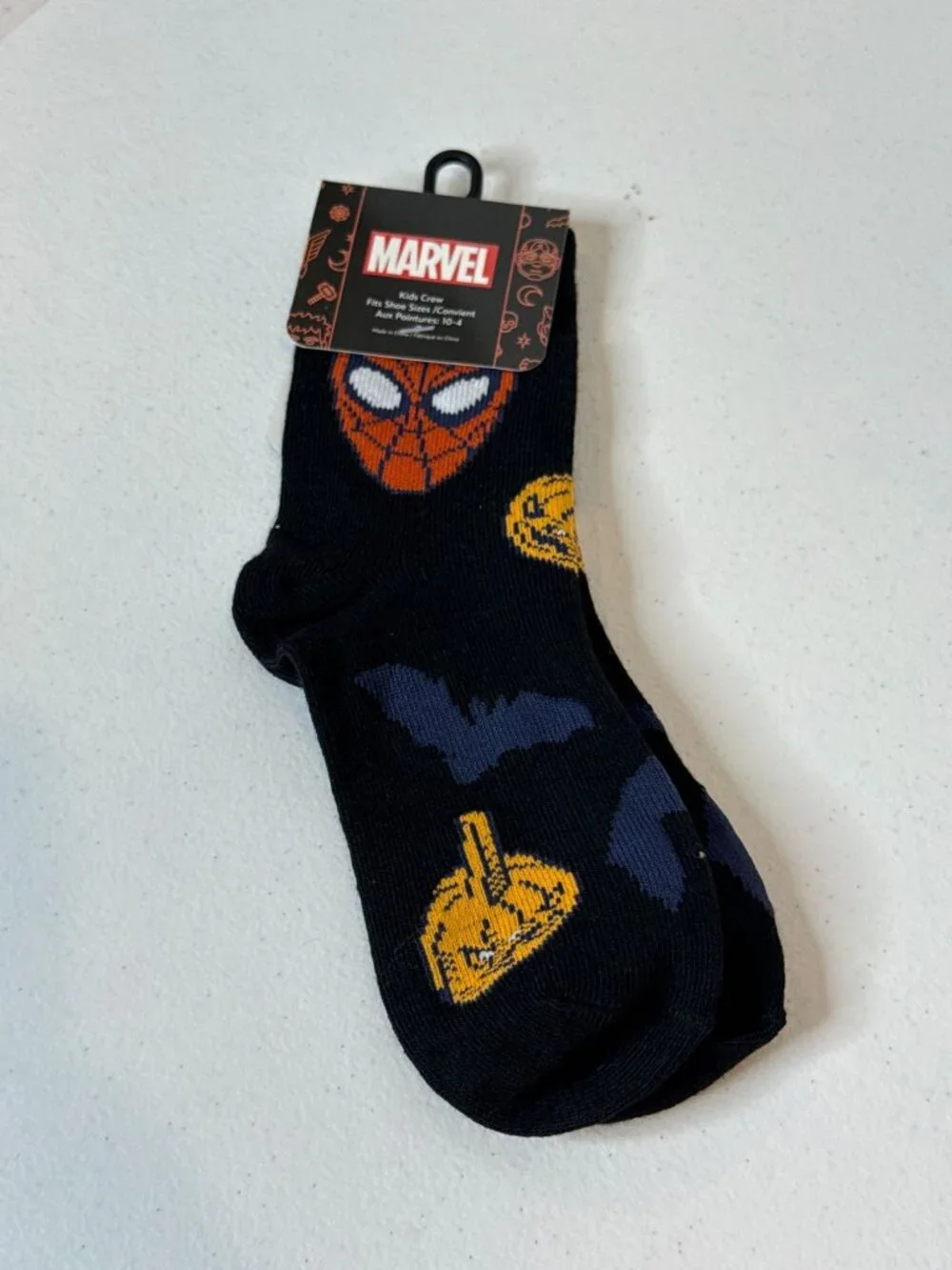 Marvel Spider-Man Kids Crew Socks Black Shoe Size 10-4 New